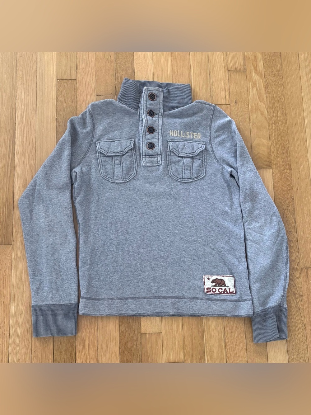 Vintage Hollister Y2K Sweatshirt Mens Medium M Gray Cyber Grunge Mock Neck